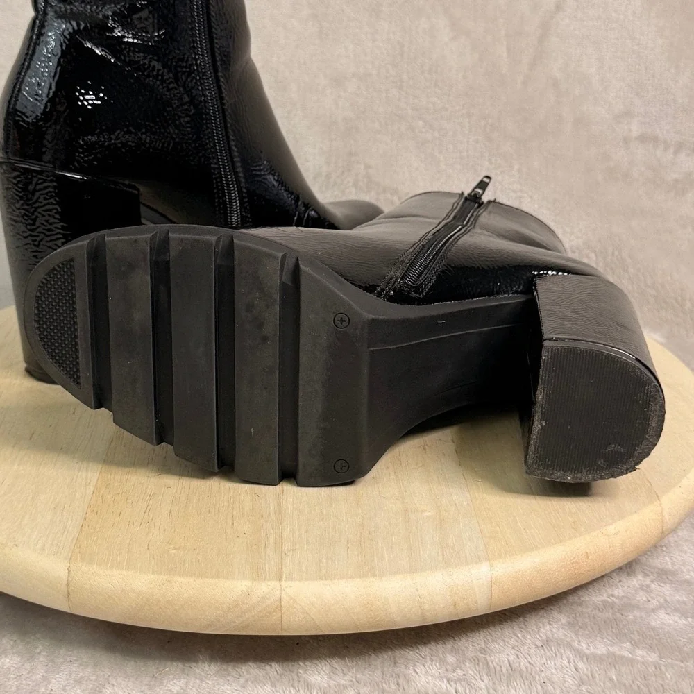 Steve Madden Vintage Black Patent Platform Ankle Boots Block‎ Heel Lug Sole 10M